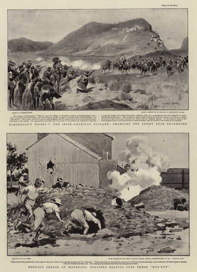 Rimingtons Tiger gegen die Irisch-Amerikanische Brigade, Angriff auf den Feind bei Brandfort, Ausweichen von Granaten in Mafeking, Offiziere flüchten in ihren Unterstand von George Soper